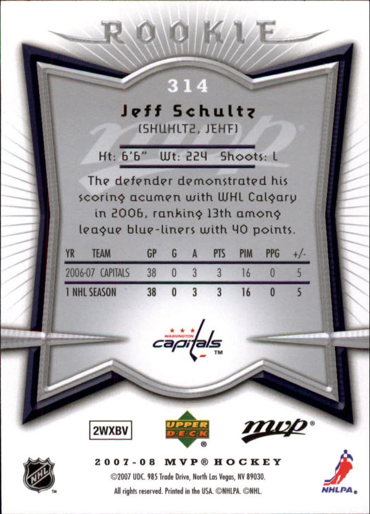 2007-08 Upper Deck MVP #314 Jeff Schultz RC back image