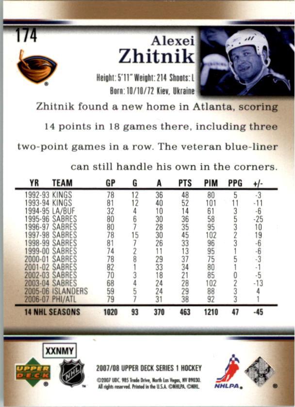 2007-08 Upper Deck #174 Alexei Zhitnik back image