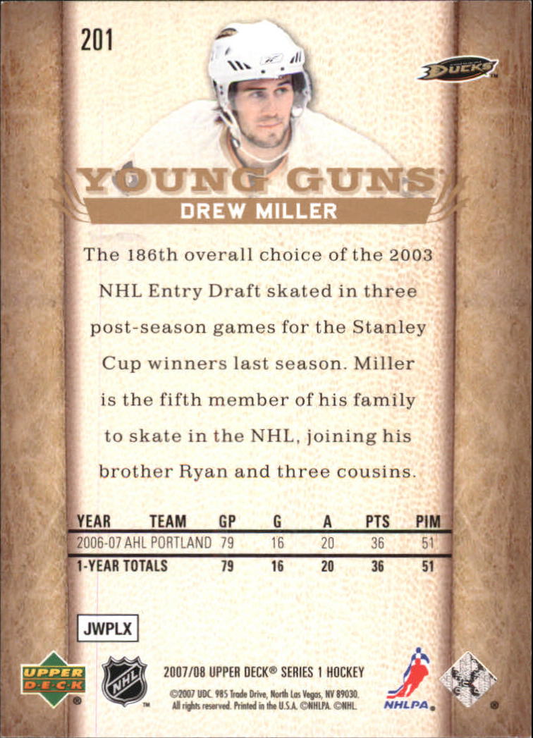 2007-08 Upper Deck #201 Drew Miller YG RC back image