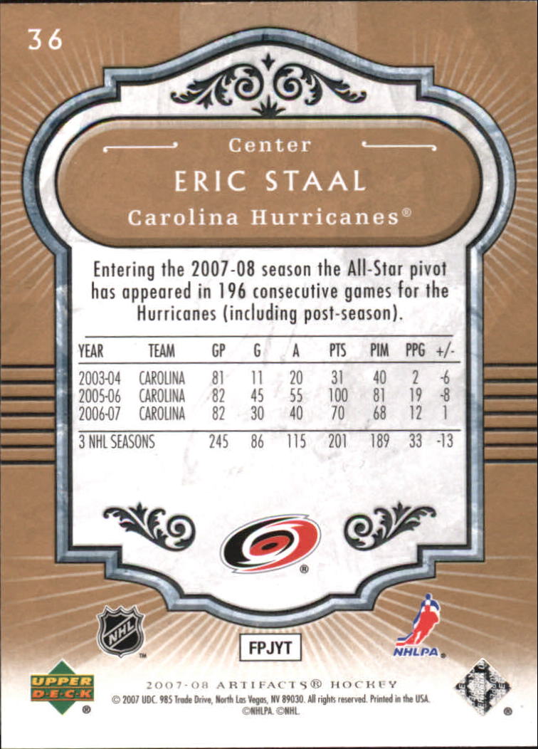 2007-08 Artifacts #36 Eric Staal back image
