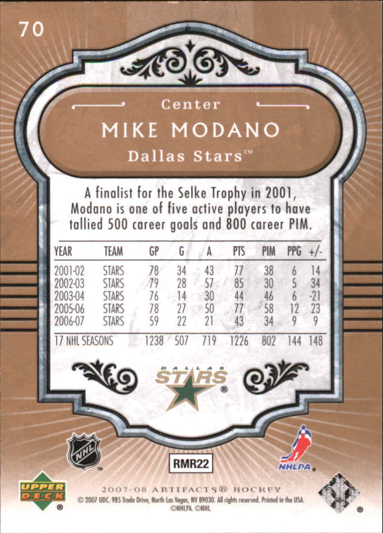 2007-08 Artifacts #70 Mike Modano back image