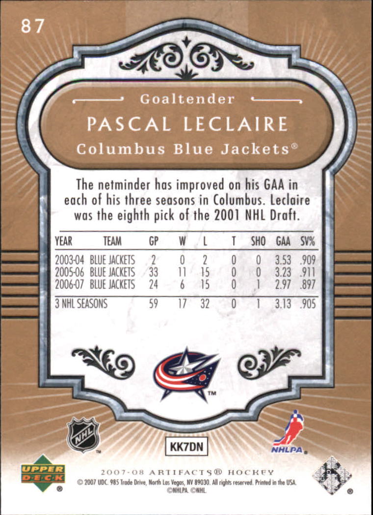 2007-08 Artifacts #87 Pascal Leclaire back image