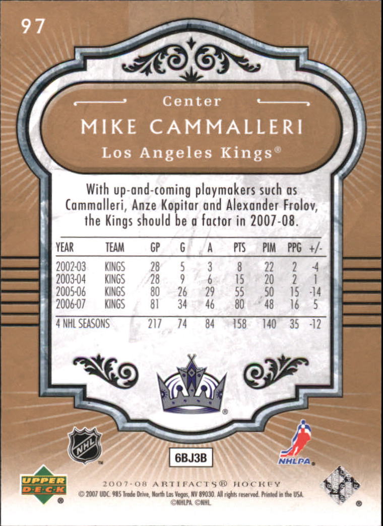 2007-08 Artifacts #97 Mike Cammalleri back image