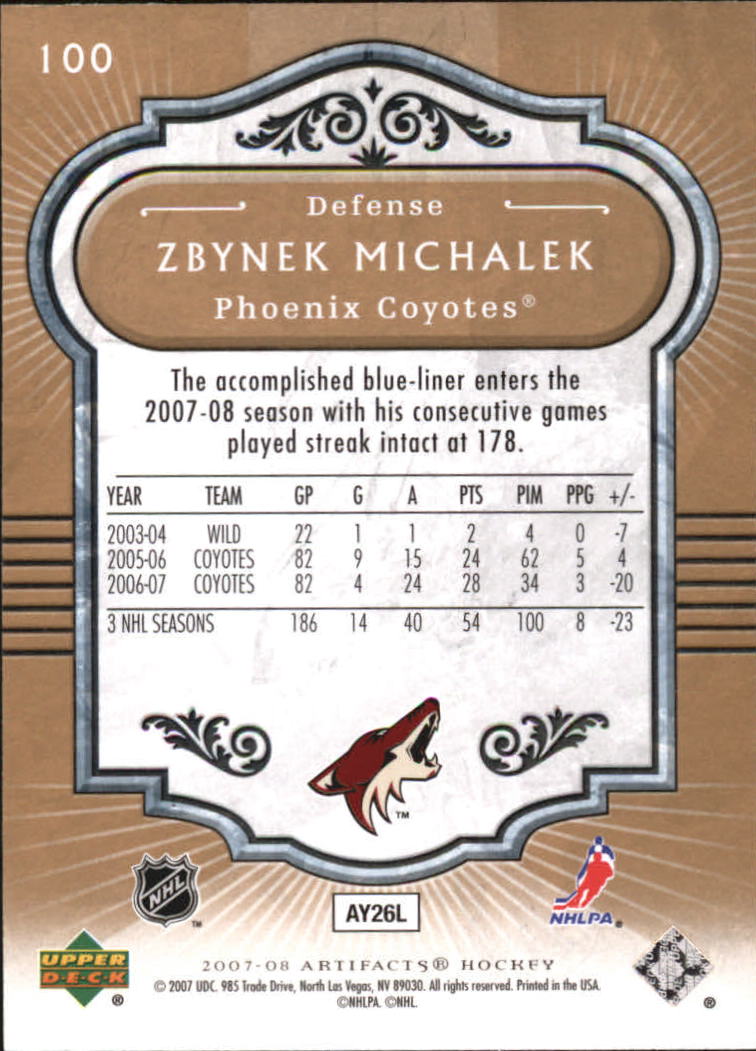 2007-08 Artifacts #100 Zbynek Michalek back image