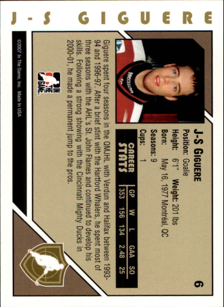 2007-08 ITG Heroes and Prospects #6 Jean-Sebastien Giguere back image