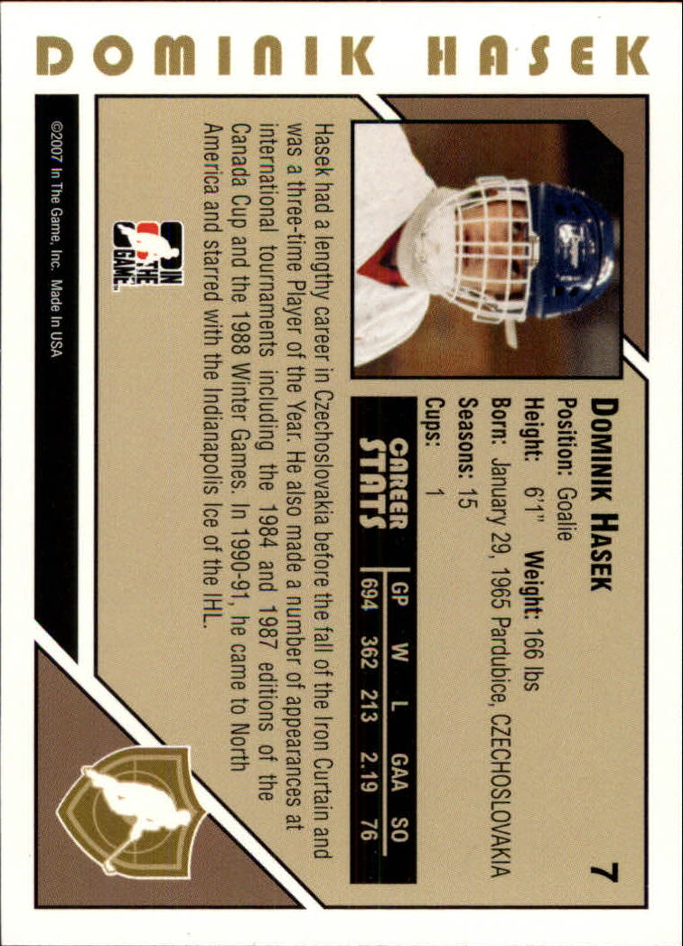 2007-08 ITG Heroes and Prospects #7 Dominik Hasek back image