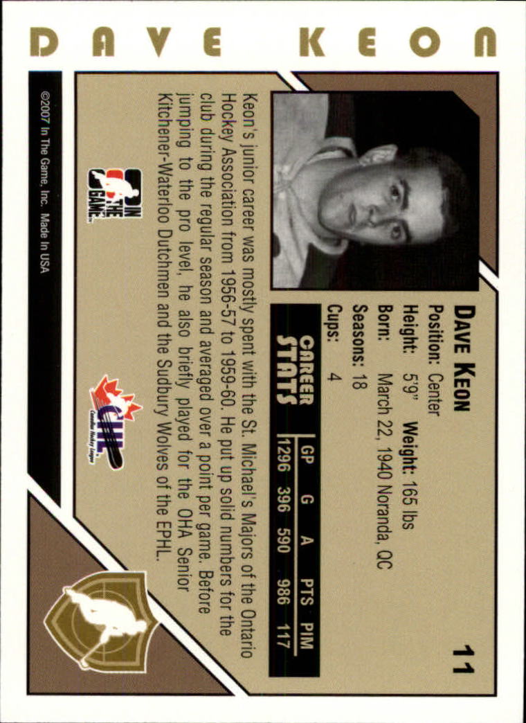 2007-08 ITG Heroes and Prospects #11 Dave Keon back image