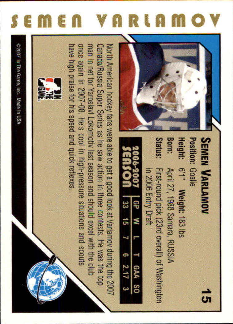 2007-08 ITG Heroes and Prospects #15 Simeon Varlamov back image