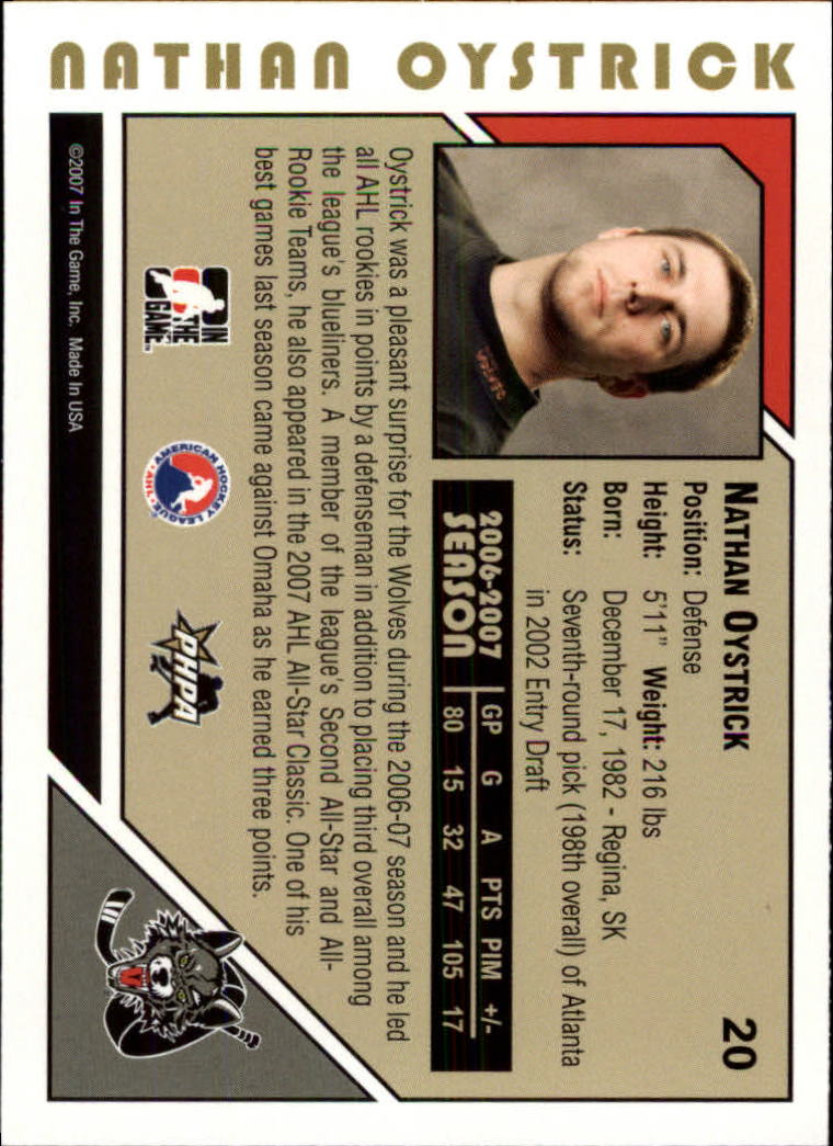 2007-08 ITG Heroes and Prospects #20 Nathan Oystrick back image