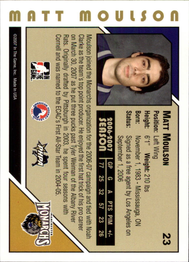 2007-08 ITG Heroes and Prospects #23 Matt Moulson back image