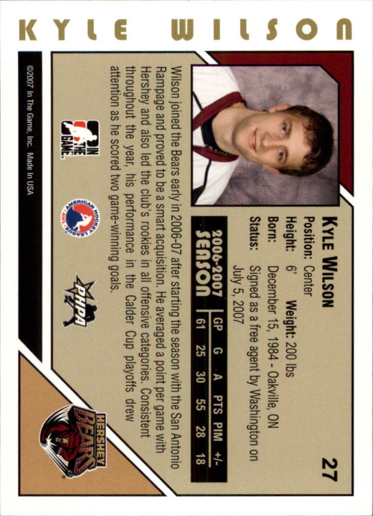 2007-08 ITG Heroes and Prospects #27 Kyle Wilson back image