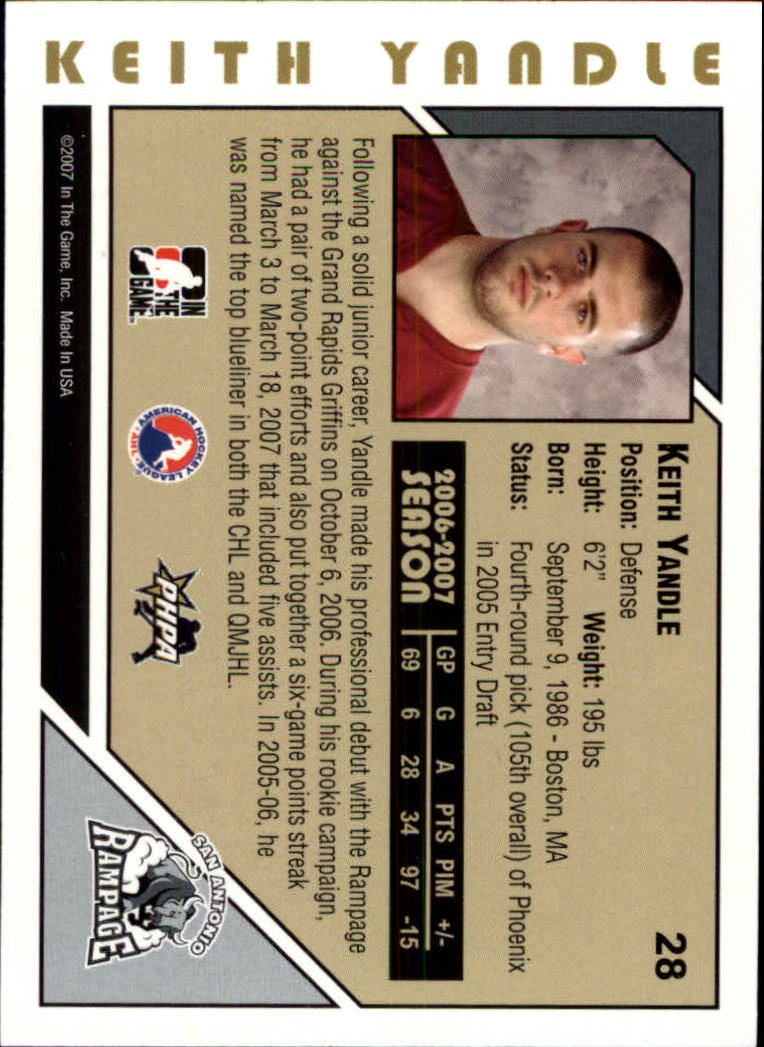 2007-08 ITG Heroes and Prospects #28 Keith Yandle back image