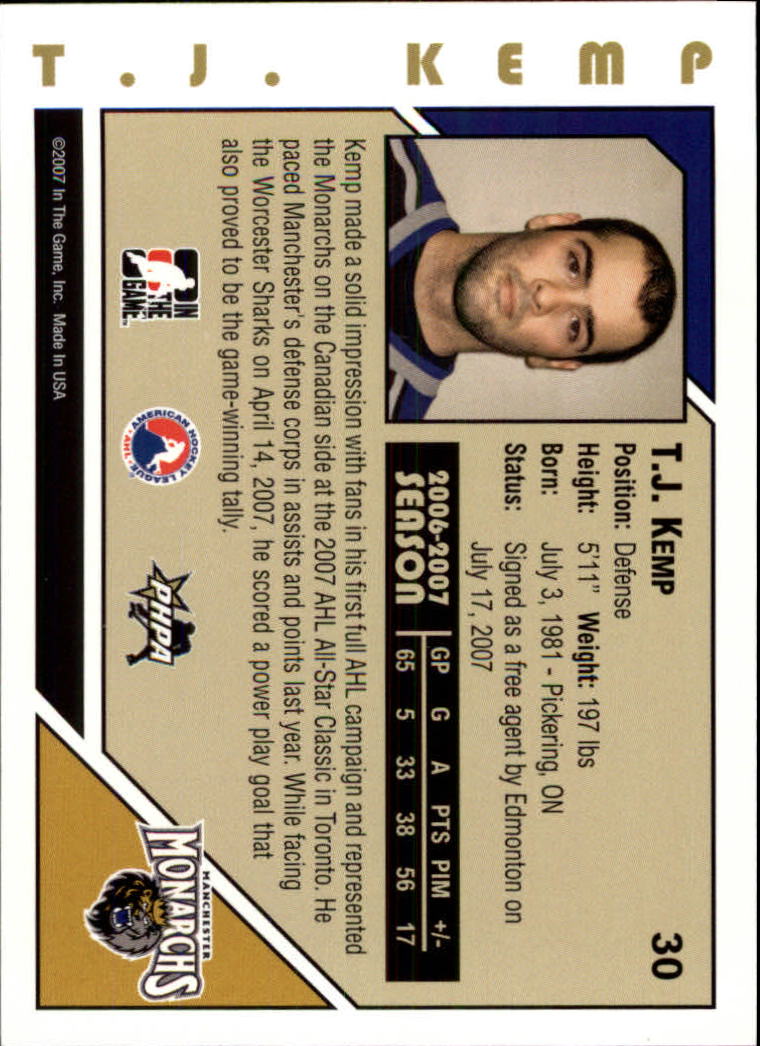 2007-08 ITG Heroes and Prospects #30 T.J. Kemp back image