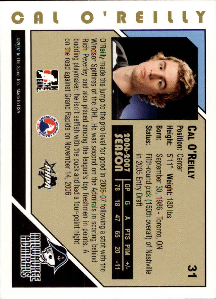2007-08 ITG Heroes and Prospects #31 Cal O'Reilly back image