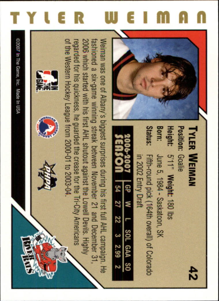 2007-08 ITG Heroes and Prospects #42 Tyler Weiman back image