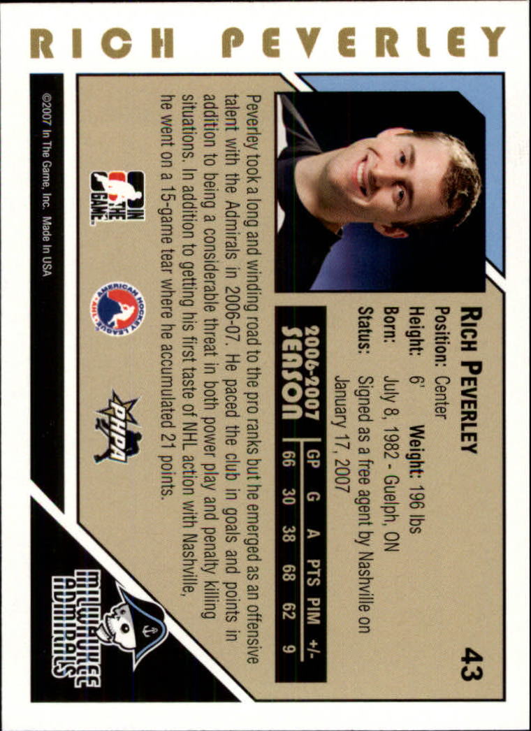 2007-08 ITG Heroes and Prospects #43 Rich Peverley back image