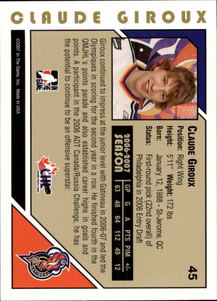 2007-08 ITG Heroes and Prospects #45 Claude Giroux back image