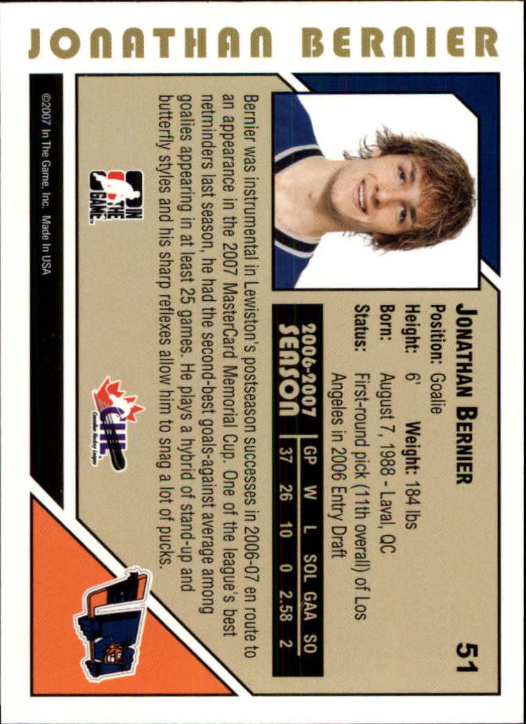 2007-08 ITG Heroes and Prospects #51 Jonathan Bernier back image