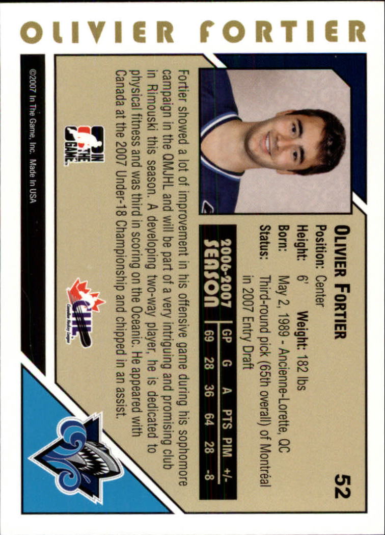 2007-08 ITG Heroes and Prospects #52 Olivier Fortier back image