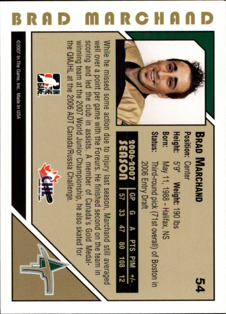 2007-08 ITG Heroes and Prospects #54 Brad Marchand back image