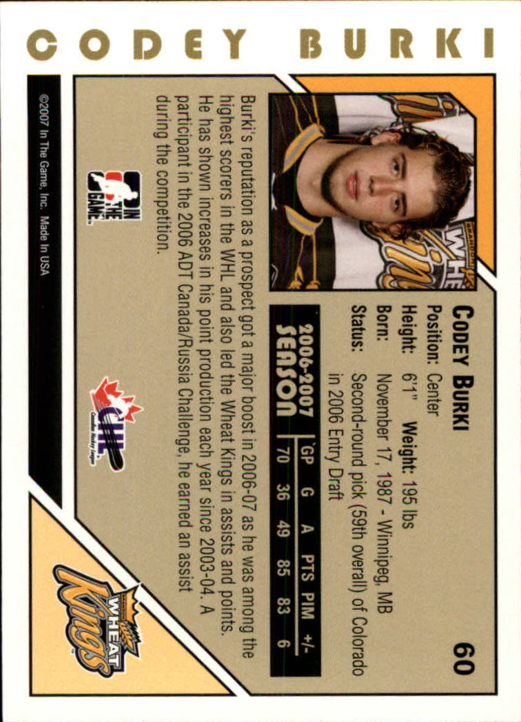 2007-08 ITG Heroes and Prospects #60 Codey Burki back image