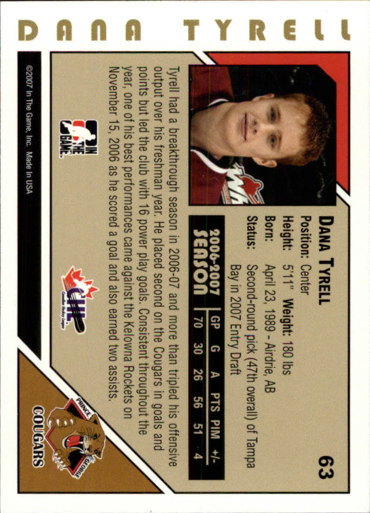 2007-08 ITG Heroes and Prospects #63 Dana Tyrell back image