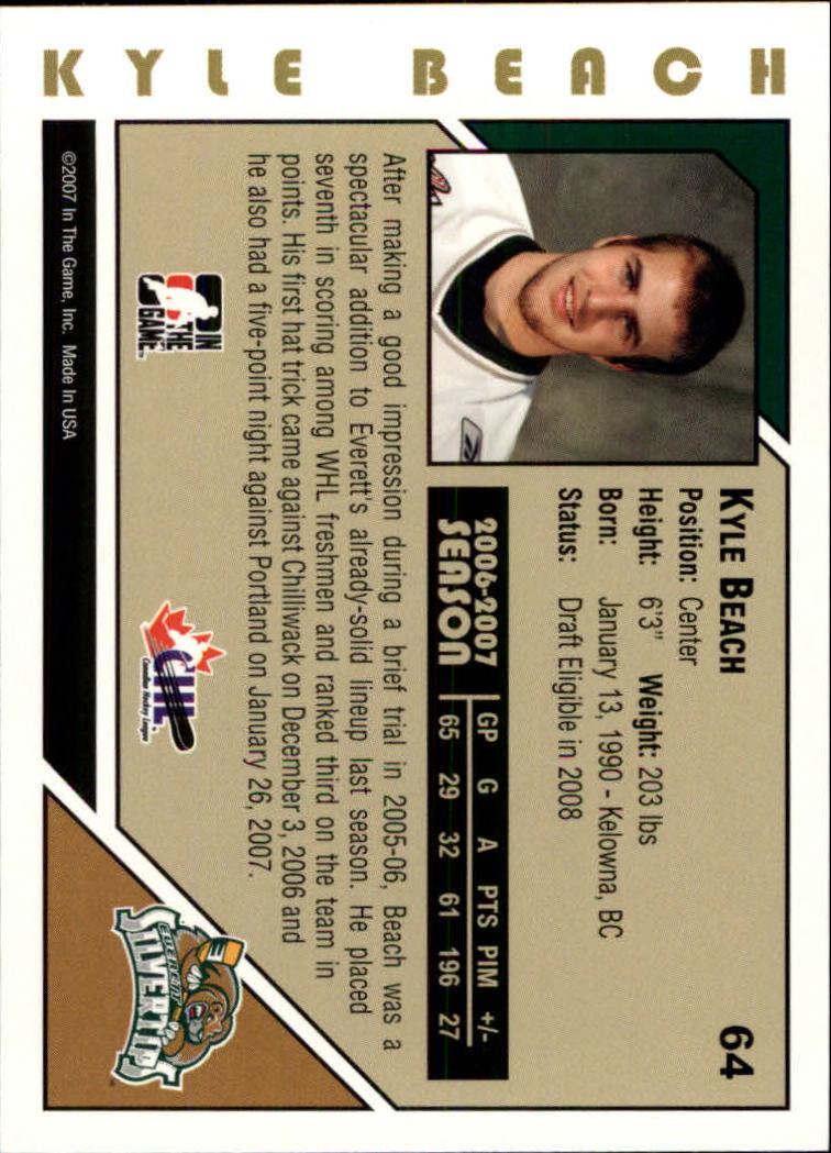 2007-08 ITG Heroes and Prospects #64 Kyle Beach back image