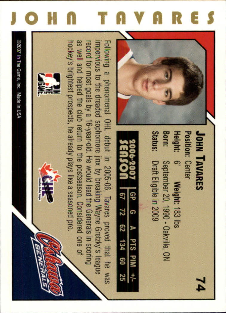 2007-08 ITG Heroes and Prospects #74 John Tavares back image