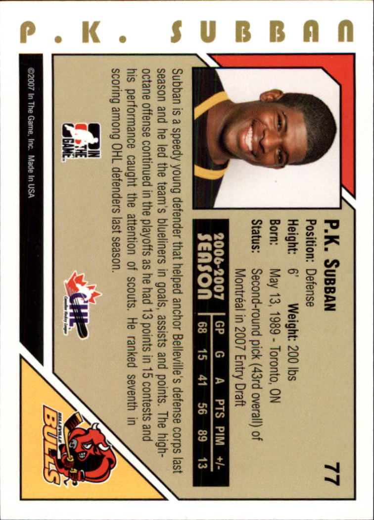 2007-08 ITG Heroes and Prospects #77 P.K. Subban back image