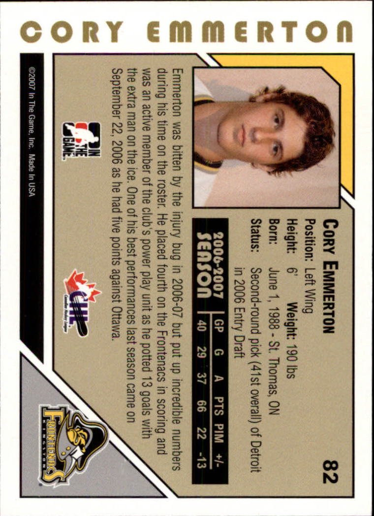 2007-08 ITG Heroes and Prospects #82 Cory Emmerton back image