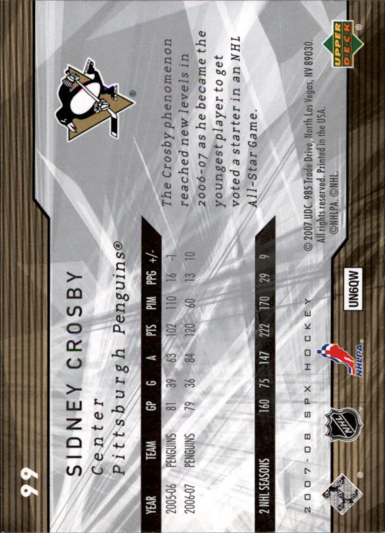 2007-08 SPx #99 Sidney Crosby back image