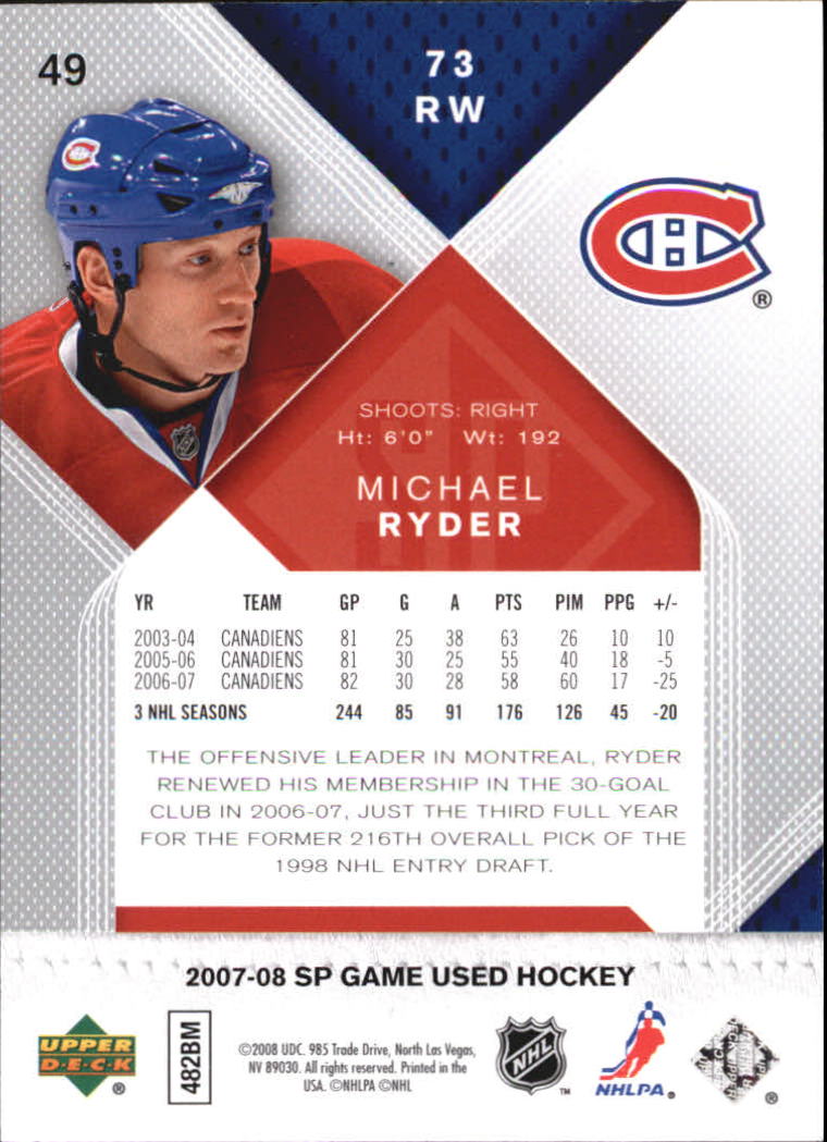 2007-08 SP Game Used #49 Michael Ryder back image