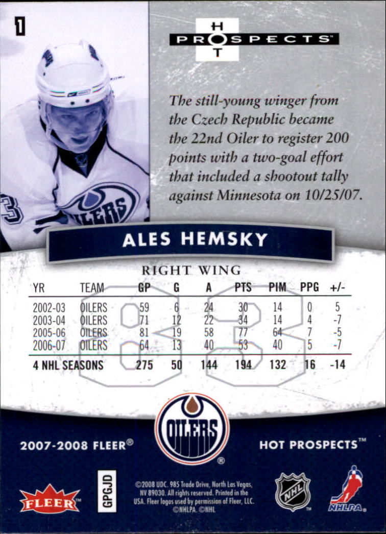 2007-08 Hot Prospects #1 Ales Hemsky back image
