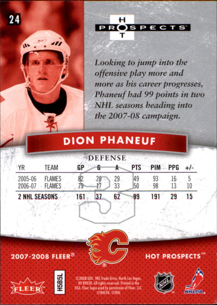 2007-08 Hot Prospects #24 Dion Phaneuf back image