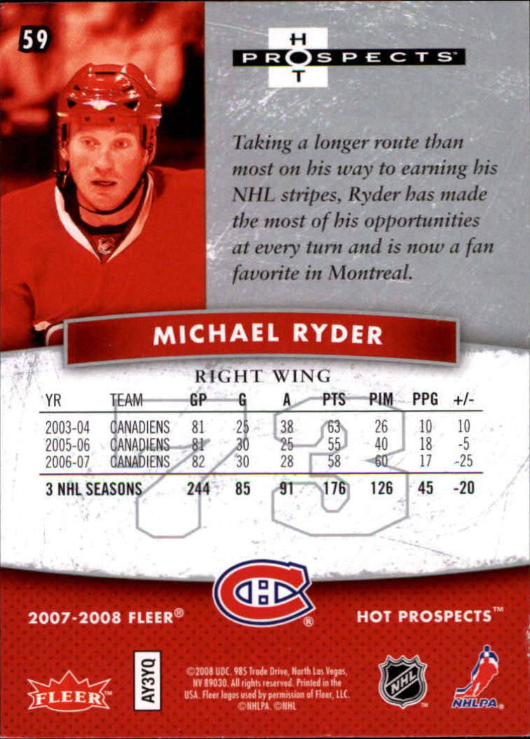 2007-08 Hot Prospects #59 Michael Ryder back image