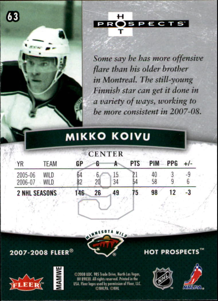2007-08 Hot Prospects #63 Mikko Koivu back image