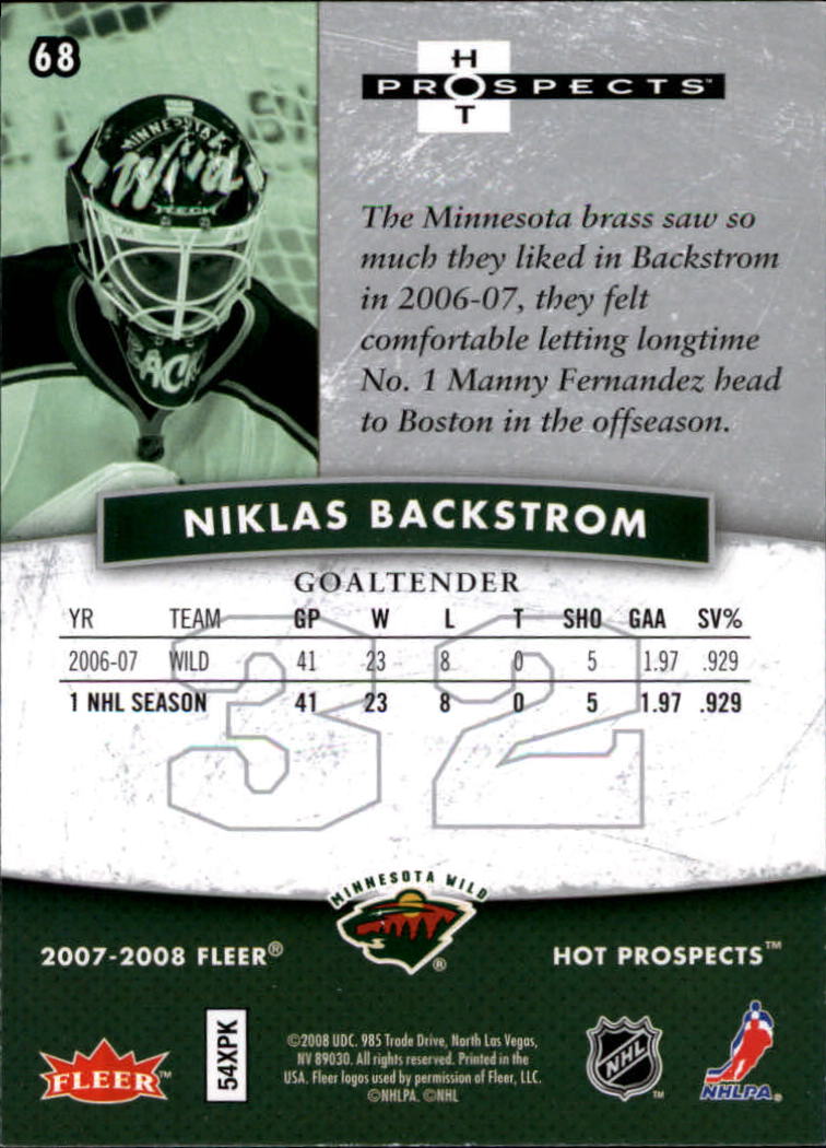 2007-08 Hot Prospects #68 Niklas Backstrom back image