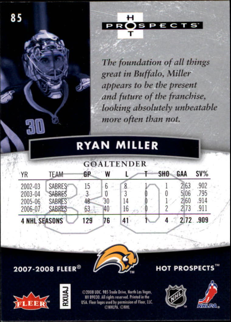 2007-08 Hot Prospects #85 Ryan Miller back image