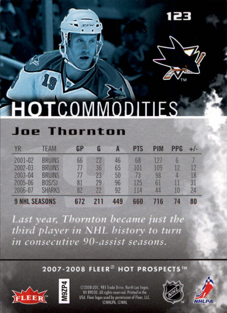 2007-08 Hot Prospects #123 Joe Thornton HC back image