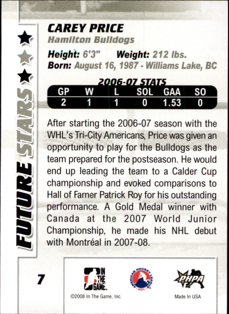 2007-08 Between The Pipes #7 Carey Price back image