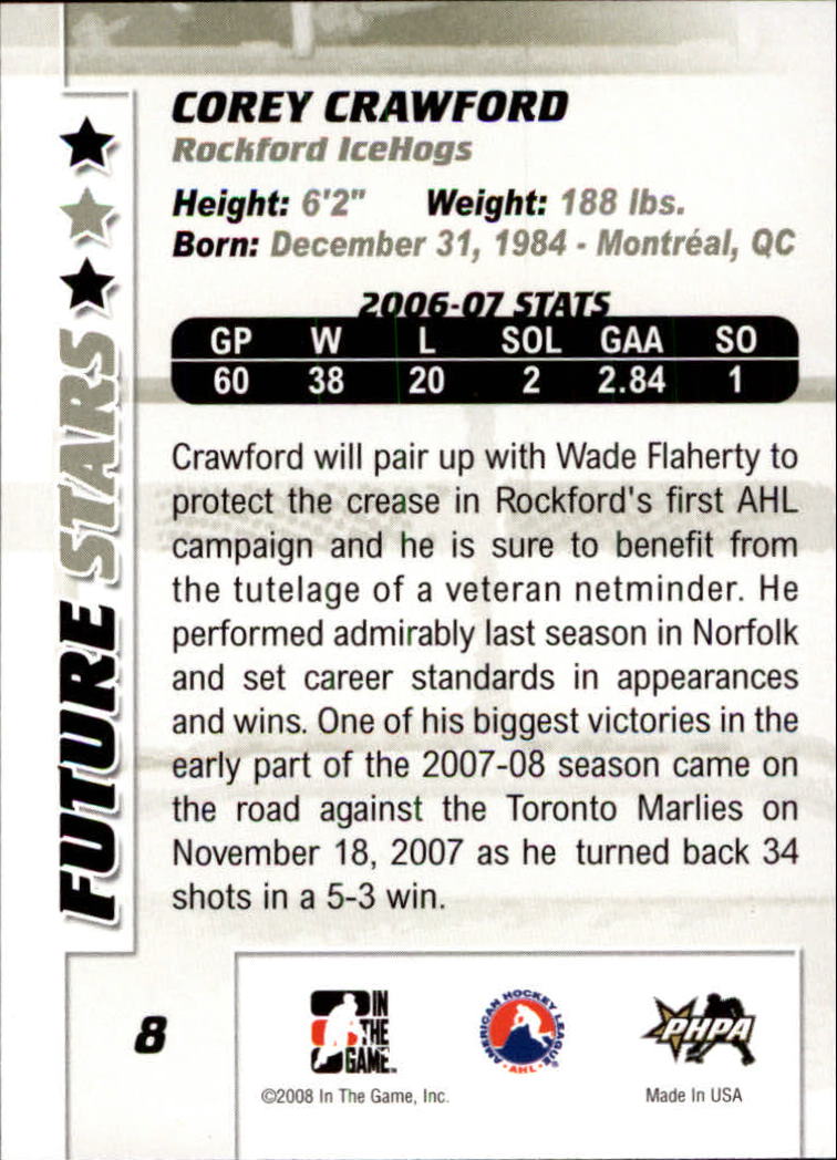 2007-08 Between The Pipes #8 Corey Crawford back image
