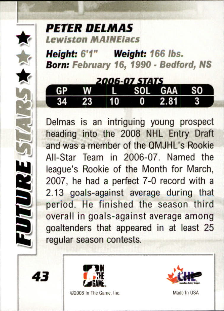 2007-08 Between The Pipes #43 Peter Delmas back image