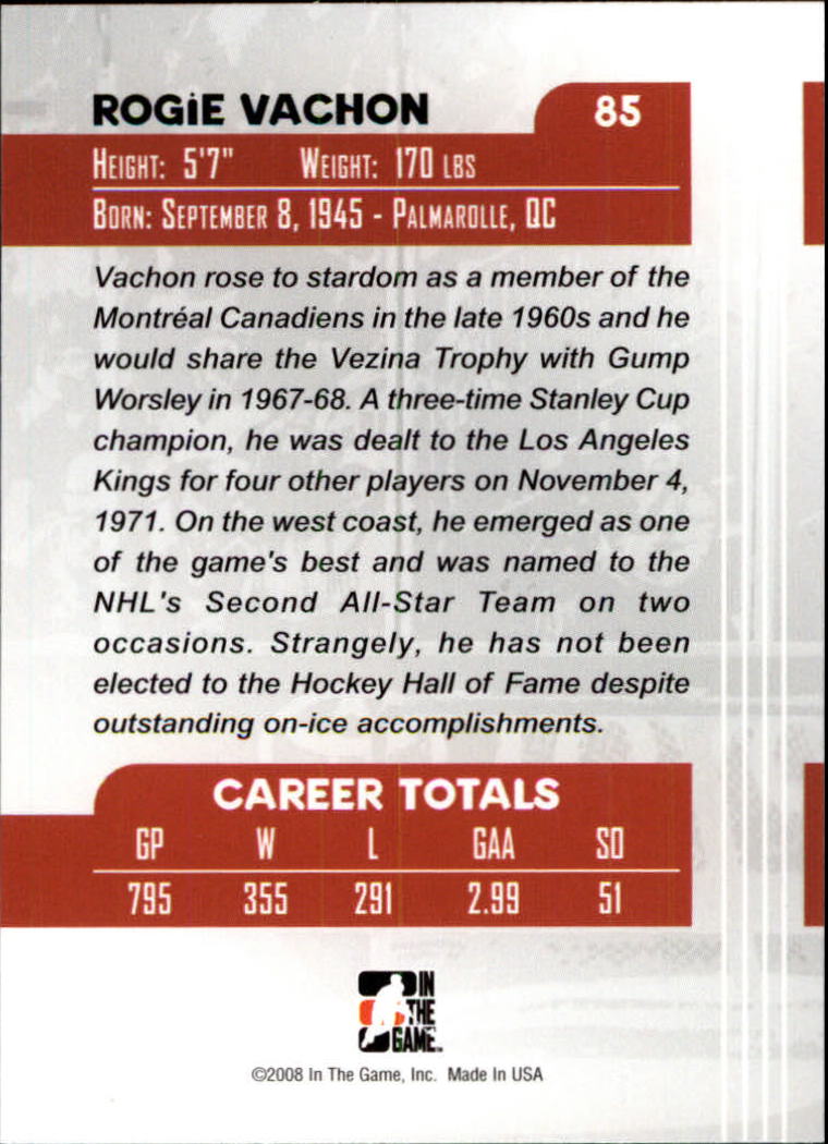 2007-08 Between The Pipes #85 Rogie Vachon back image