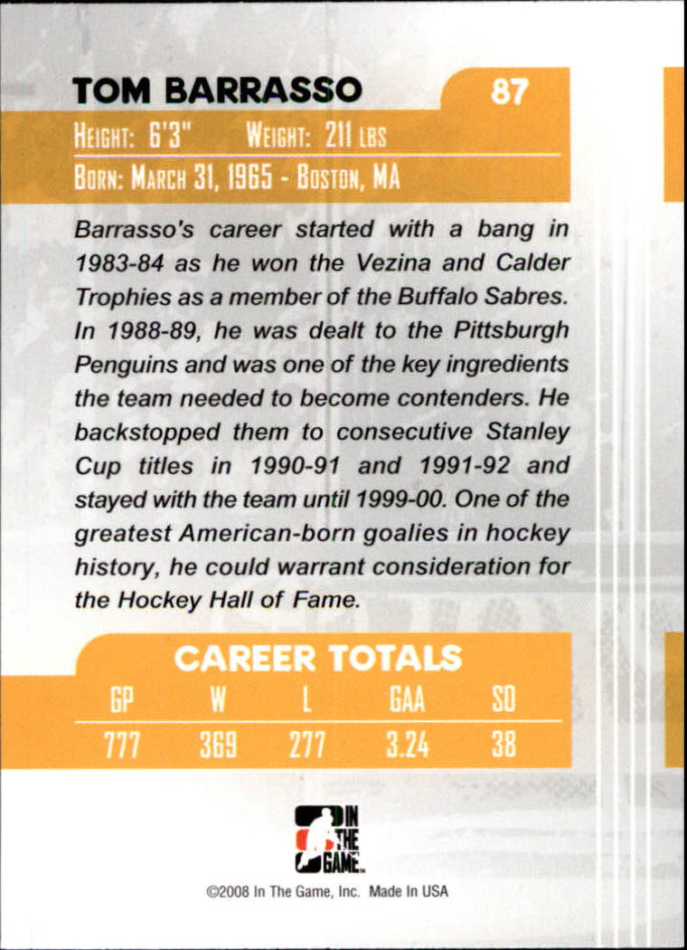 2007-08 Between The Pipes #87 Tom Barrasso back image