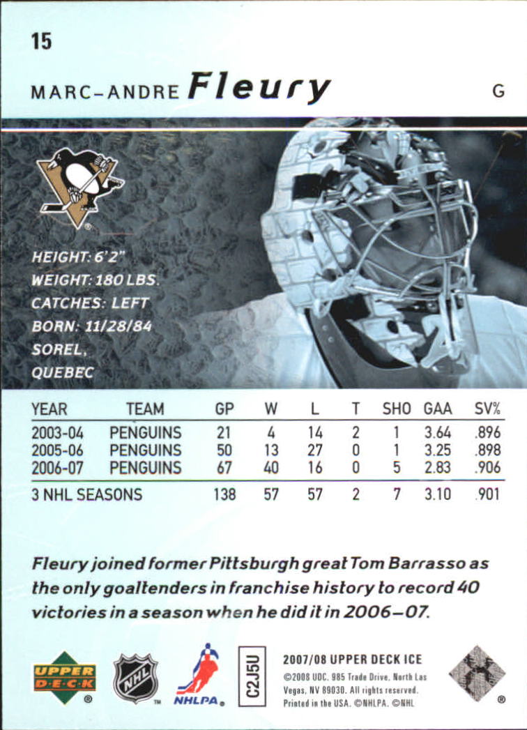 2007-08 Upper Deck Ice #15 Marc-Andre Fleury back image