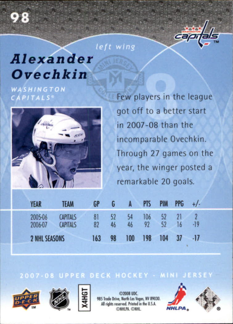 2007-08 UD Mini Jersey Collection #98 Alexander Ovechkin back image