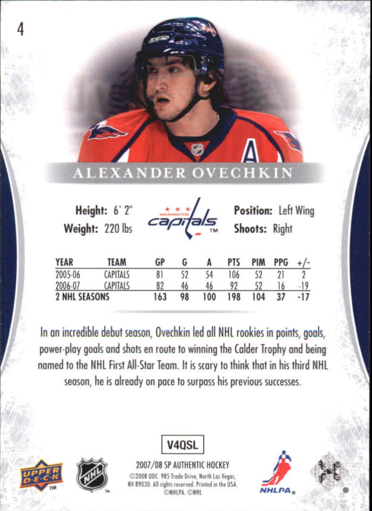 2007-08 SP Authentic #4 Alexander Ovechkin back image