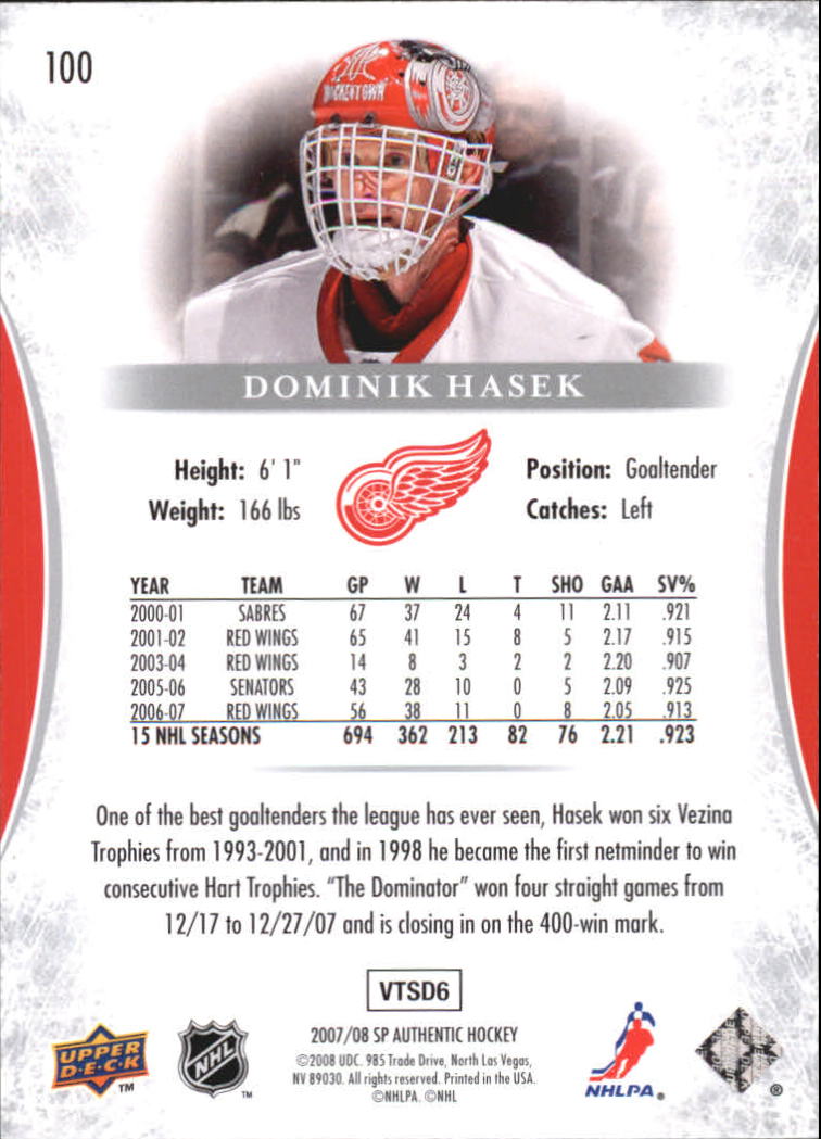 2007-08 SP Authentic #100 Dominik Hasek back image