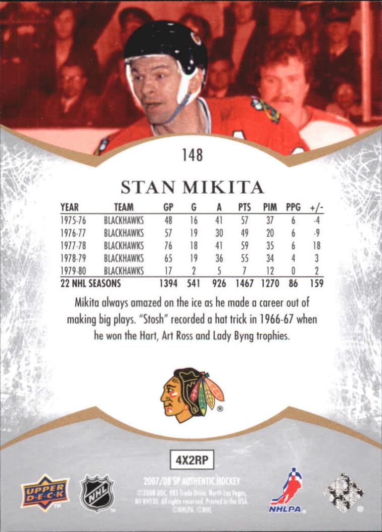 2007-08 SP Authentic #148 Stan Mikita NOT back image