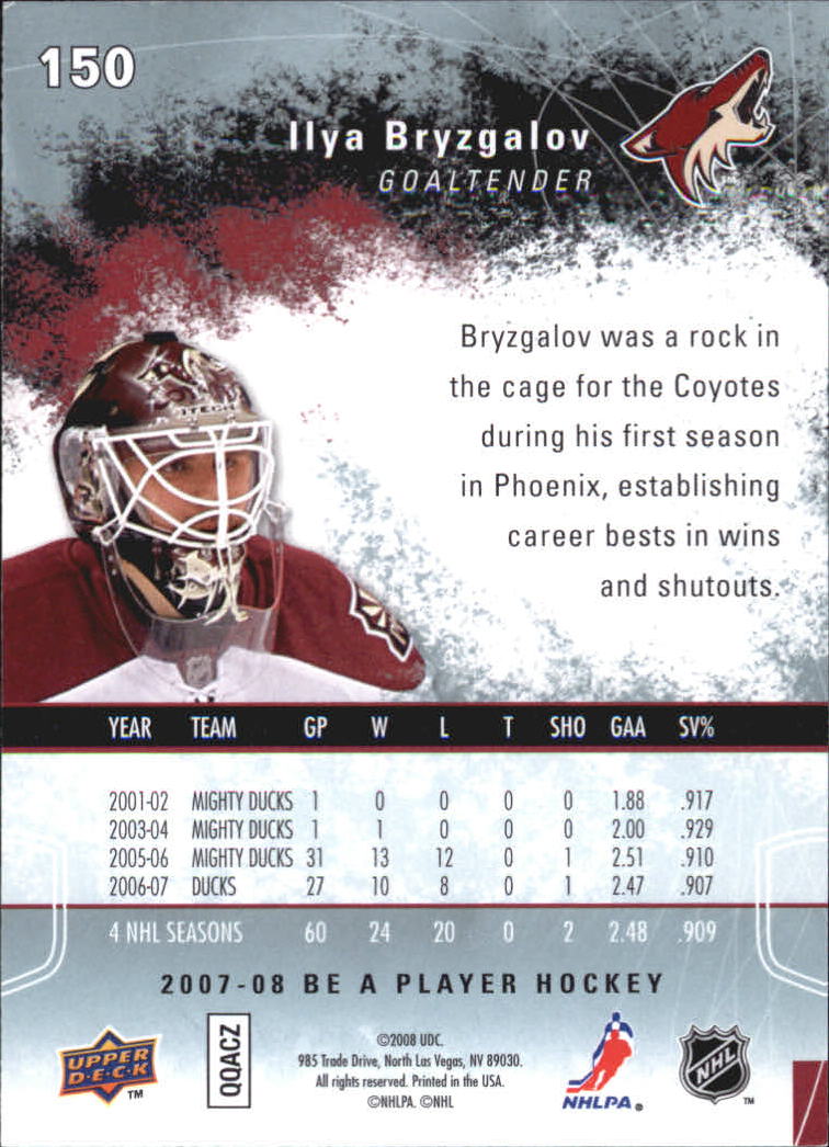 2007-08 Be A Player #150 Ilya Bryzgalov back image